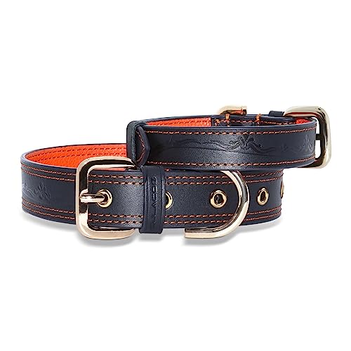 Culacos Halsband Hund echt Leder - Handgefertigtes Bedrucktes Halsband Hund, Blue (35-48cm) von Culacos