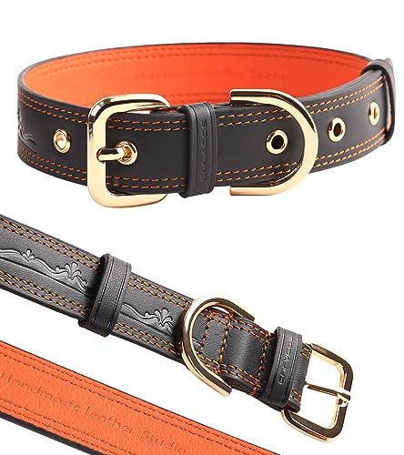 Culacos Halsband Hund echt Leder - Handgefertigtes Bedrucktes Halsband Hund, Schwarz (35-48cm) von Culacos