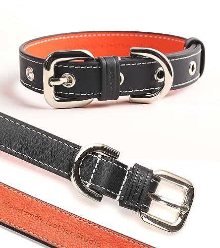 Culacos Leather Dog Collar für Kleine Mittelgroße Hunde, Blue (25-35cm) von Culacos
