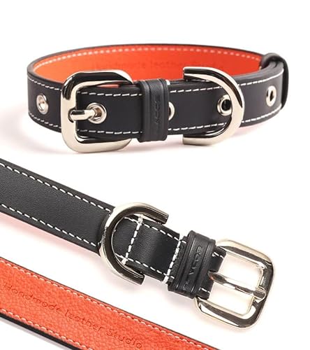 Culacos hundehalsbänder Leder Premium Leder Hunde Halsband, Schwarz (25-35cm) von Culacos