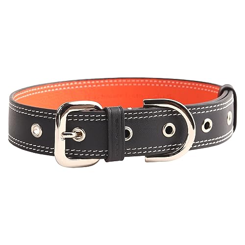 Culacos hundehalsband Echtleder mit Verstellbarer, rostfreier Metallschnalle für kleine, mittelgroße und große Hunde, Schwarz (35-48cm) von Culacos