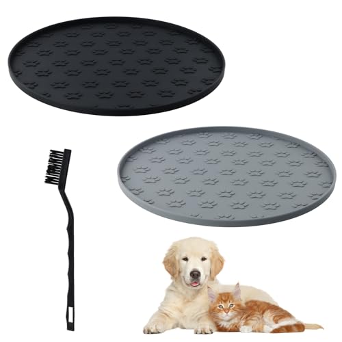 Culinavog 2 Stück Napfunterlage Für Hunde & Katzen, 28x28cm Silikonmatte Mit Erhöhtem Rand, Wasserdicht & Hundenapf Unterlage rutschfest, Hundeabdrücke Napfunterlage Hund Rund (Grau + Schwarz) Culinavog 2 Stück Napfunterlage Für Hunde & Katzen, 28x28cm Silikonmatte Mit Erhöhtem Rand, Wasserdicht & Hundenapf Unterlage rutschfest, Hundeabdrücke Napfunterlage Hund Rund (Grau + Schwarz) von Culinavog