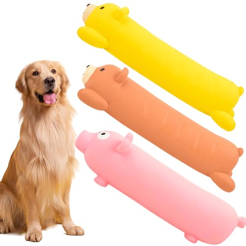 Culinavog 3er Pack Quietschendes Hundespielzeug, Wursty Latex-Spielzeug Für Hunde, Interaktive Tierfiguren Zum Kauen Geeignet Für Kleine Und Mittelgroße Hunde (Gelb, Rosa Und Braun) von Culinavog