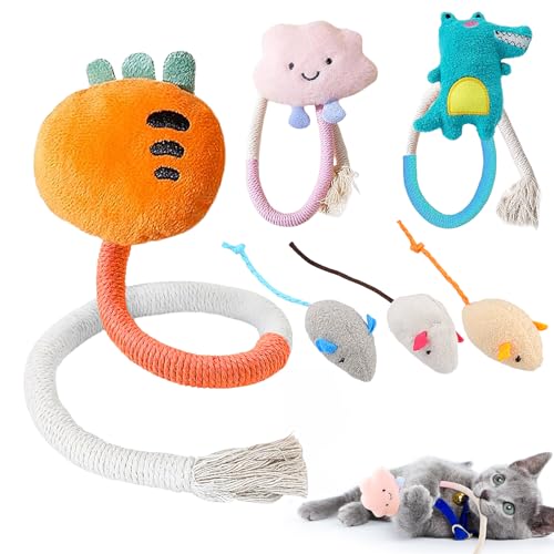 Culinavog Katzenspielzeug Set, Katzenminze Beißseil, Katze Baumwollseil Zähne Reinigung, Einfach zu reinigen, Cat Toys, Interaktives Katzenspielzeug Set für Katzen und Kätzchen (Mehrfarbige) von Culinavog