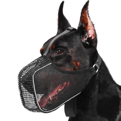 Maulkorb für Hunde, weich, atmungsaktiv, Maulkorb für große Hunde mit reflektierenden Streifen, Hundemaske für große Rassen mit verstellbaren Klettverschlüssen, um das Beißen zu stoppen, Lecken und von Cunegra