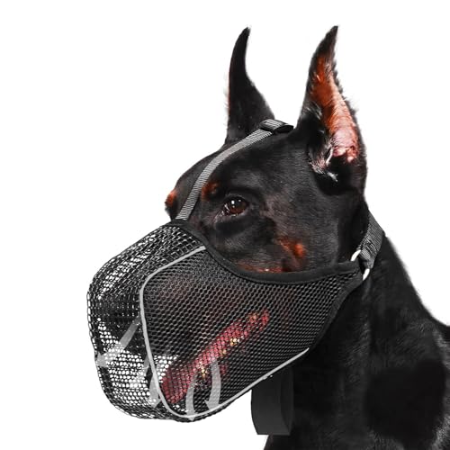 Maulkorb für Hunde, weich, atmungsaktiv, mit reflektierenden Streifen und verstellbaren Klettverschlüssen, um Beißen, Lecken und Kauen zu stoppen (XL) von Cunegra