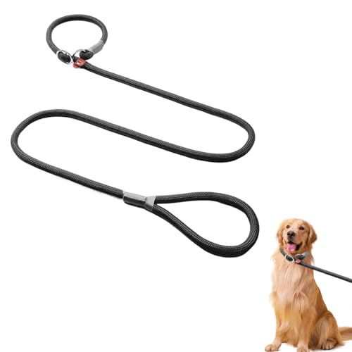 Retrieverleine für Hunde, schwarz, 120 cm lang, verstellbar, mit verschiebbarem Gummistopper, langlebig, stark, kein Halsband oder Geschirr erforderlich von Cunegra