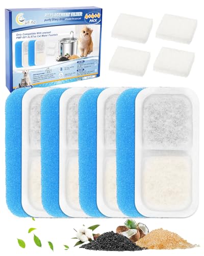 Cunina Katzenwasserbrunnenfilter, kompatibel mit oneisall Katzen-Wasserbrunnen aus Edelstahl PWF-001, 2 l, Katzenbrunnen-Filterersatz, mehrschichtiges Filtersystem, passend für Oneisall, 4 + 4 + 4 von Cunina