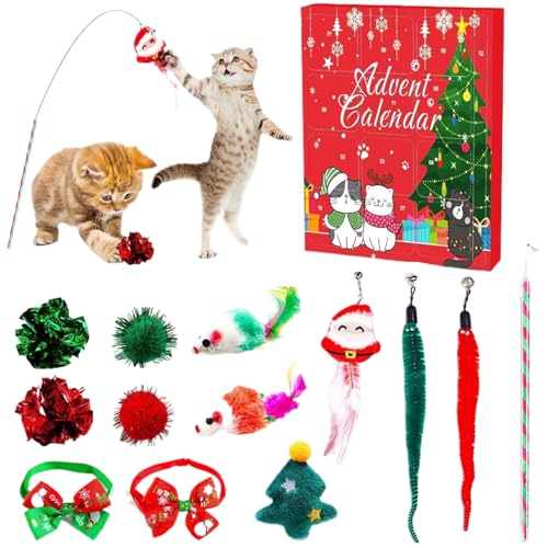Cunlvyyds Weihnachtsiventkalender 2024, 12 Tage Katzenspielzeug Weihnachtskalender, interaktives Katzen -Adventsspielzeug für Liebhaber, Countdown von Cunlvyyds