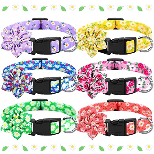 6 Stücke Hundehalsband mit Blume für kleine Hunde Verstellbare Weiche Welpenhalsbänder mit Kunststoffschnalle Drucken Blumenhalsband für Hunde Lustige Basic Hundehalsbänder Katzenhalsband für Männlich von Cunno