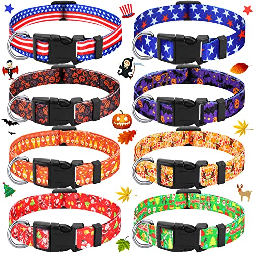 Cunno 8 Pcs Thanksgiving Dog Collars Christmas Dog Collar Fall Dog Collars Holiday Pet Collars Pumpkin Turkey Pet Collar with Plastic Buckle Pumpkin Maple Adjustable Dog Collars for Dogs Pets(S Size) von Cunno