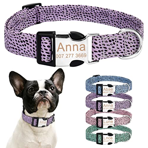 Personalisiertes Hundehalsbänder Set, Benutzerdefinierter Haustiername und Telefonnummer, 4 verstellbare Größen mit Schnellverschluss und D-Ring für Kleine /Mittelgroße/Große Hunde Geeignet(M,Lila) von Cuperay