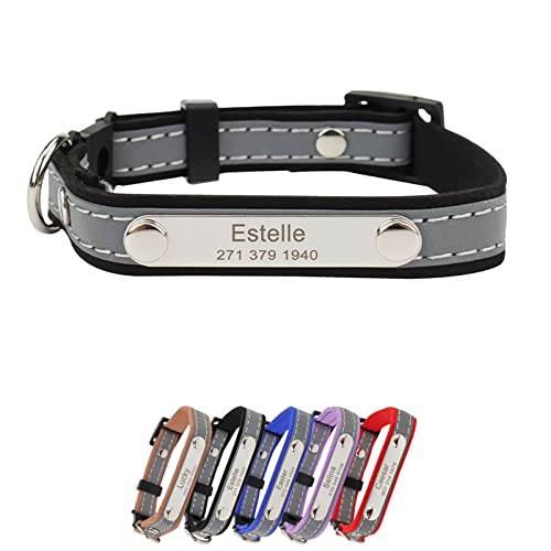 Personalisiertes Hundehalsband Leder mit Namensschild, Hundehalsband mit Namen und Telefonnummer, Reflektierend Verstellbare Hunde hHalsbänder mit D-Ring für Kleine Mittlere Große Hunde(Schwarz) von Cuperay