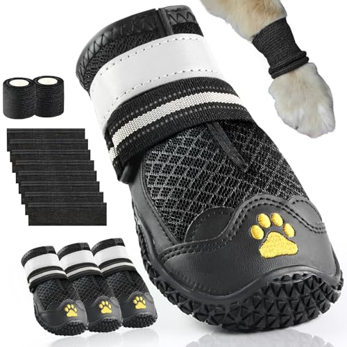 Cupount Hundeschuhe für mittelgroße Hunde – atmungsaktive Anti-Rutsch-Stiefel für heißen Bürgersteig, Pfotenschutz im Freien zum Gehen, Wandern, Laufen (4 Stück, passend für 25,4–31,8 kg) von Cupount
