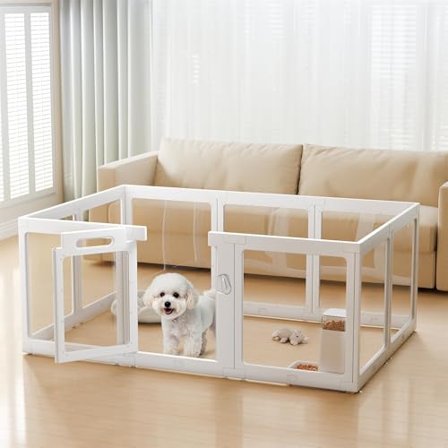 Transparenter Acryl-Hunde-Laufstall für den Innenbereich für kleine Hunde und Welpen, transparenter freistehender Hundegehege Zaun für den Heimgebrauch, 59,9 cm, 10 Paneele, modernes Design, einfache von Cupount