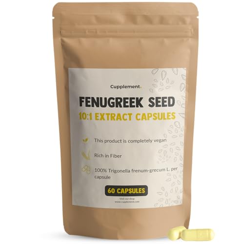 Cupplement Bockshornklee 60 Kapseln 500 mg 10:1 Extrakt - Kein Tee, Samen, Öl Brustvergrößerung öl Pulver - Pferd - Selige Distel - Stillen - Testosteron - Phenegree - Fenegrik - Fenugreek - Fenegriek von Cupplement