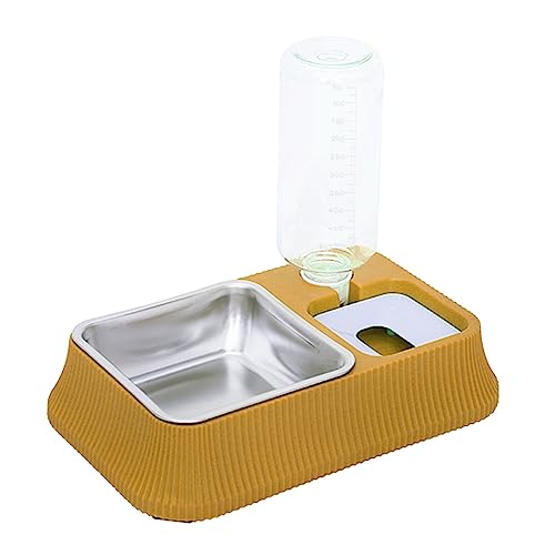 Cuque Automatischer Doppelter Hundenapf, 500 Ml Quadratisch 2 in 1 Automatisches Wasserstand-Nachfüllset Abnehmbarer Katzenfutter- und Wassernapf mit Edelstahl-Katzennapf (Gelb) von Cuque