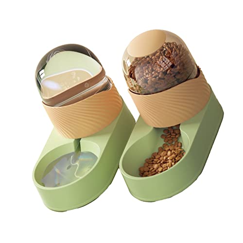Cuque Automatischer Katzen-Futterspender, Große Kapazität, Stabile Basis, Transparent, 2000 Ml, Haustier-Wasserfutterspender für den Innenbereich für Welpen (Grün-Orange) von Cuque