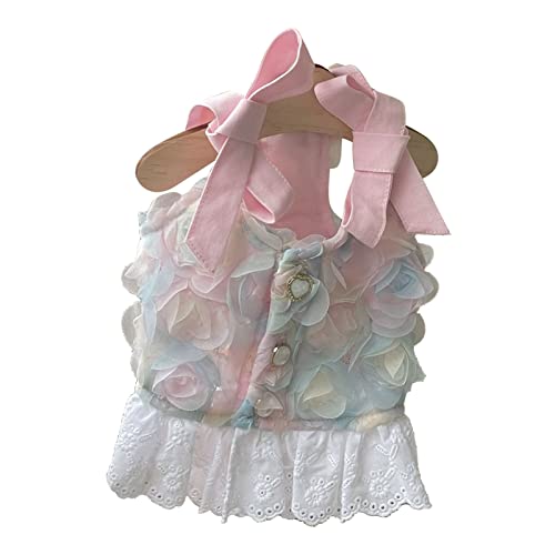 Cuque Blumen-Hundekleid-Dekor-Mesh-Rosa-atmungsaktives Stilvolles Bequemes Gekräuseltes Hüllen-Hundekleid für Hundeparty (Haustier-Strapskleid L) von Cuque