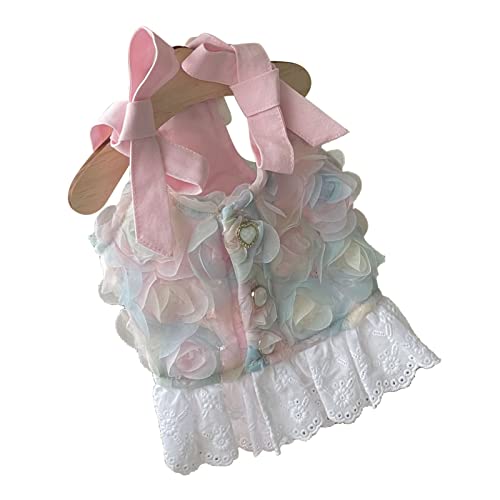 Cuque Blumen-Hundekleid-Dekor-Mesh-Rosa-atmungsaktives Stilvolles Bequemes Gekräuseltes Hüllen-Hundekleid für Hundeparty (Haustier-Strapskleid M) von Cuque