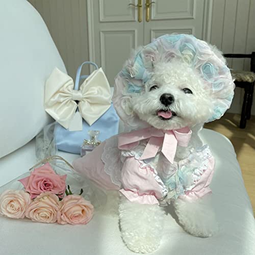 Cuque Blumen-Hundekleid-Dekor-Mesh-Rosa-atmungsaktives Stilvolles Bequemes Gekräuseltes Hüllen-Hundekleid für Hundeparty (Kleid mit kurzen Ärmeln für Haustiere L) von Cuque