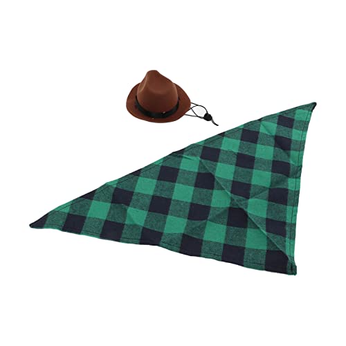 Cuque Hund Cowboyhut und Schal Polyester Material Stilvoller Dreieck Cowboyhut 2 Stück (braun + grünes Gitter) von Cuque