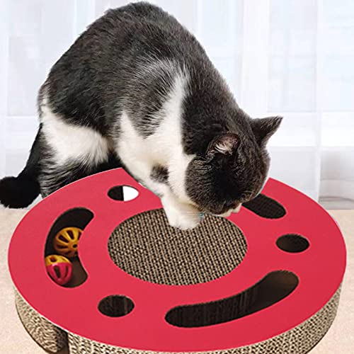 Cuque Katzen-Kratzer-Spielzeug, Langeweile-Entlastung, Gewelltes Kätzchen-Kratzer-Spielzeug, Tragbar 3 in 1 mit Glockenkugel für den Innenbereich (Rot) von Cuque