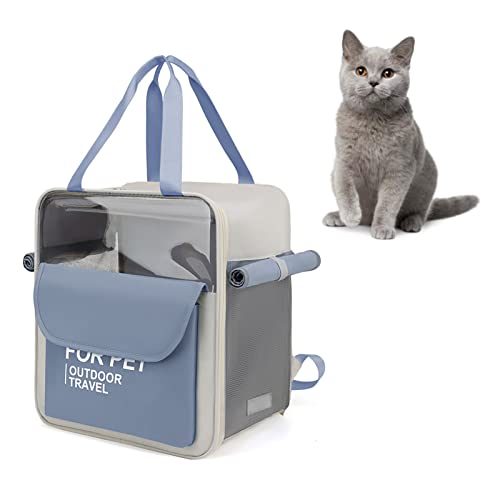 Cuque Katzentragetasche, Leichter Haustierrucksack, Tragbar, Atmungsaktiv Zum Wandern für Welpen (Blau) von Cuque