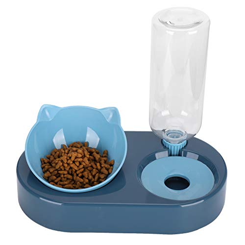 Verrückter Automatischer Wasserspender für Haustiere, ungiftiges Kunststoff-Wasser- und Futterschüsselset, Futterautomat für Futterschalen(Blue, Box Packaging) von Cuque