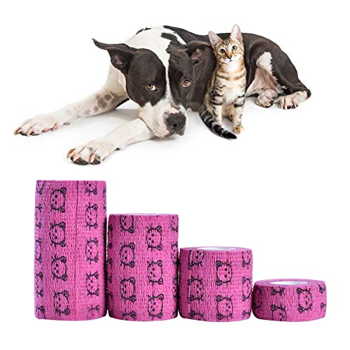 Cuque Verrückter Pet Cohesive Bandage, Pet Bandage, Atmungsaktives Klebeband Selbstklebende Erste-Hilfe-Hunde für(Rose red cat face) von Cuque