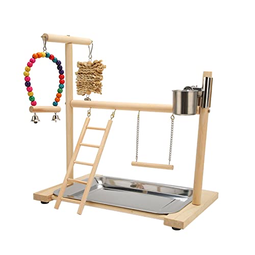 Vogelspielplatz Spielständer für Papageien aus Holz Papagei Spielplatz Parrot Playstand Ständer Vogel Spielplatz Laufstall Leiter Mit Feeder Cups von Cuque