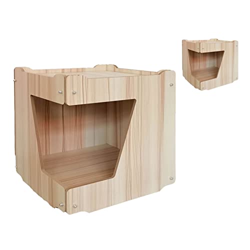 Innovatives Katzenhöhlenbett aus Holz mit Großer Öffnung, Belüftetes Katzenhaus mit Großem Raum für Hauskatzen (Speziell geformte Tür) von Cuque