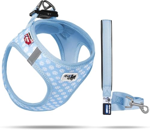 Vest Harness Air-Mesh Skyblue-Circles S & Leash M von Curli