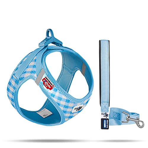 Vest Harness curli Clasp Air-Mesh SkyBlue-Caro 2XS & Leash M von Curli