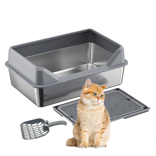 Kitty Katzentoilette mit Deckel, 20,3 cm tief, Edelstahl, große Katzentoilette, XL, Metall-Katzentoilette mit Deckel, Katzenmatte und Streuschaufel, Anti-Urin-Leckage, Dunkelgrau Kitty Katzentoilette mit Deckel, 20,3 cm tief, Edelstahl, große Katzentoilette, XL, Metall-Katzentoilette mit Deckel, Katzenmatte und Streuschaufel, Anti-Urin-Leckage, Dunkelgrau von Curtainboro