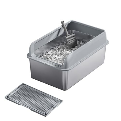 Kitty Katzentoilette mit Deckel, 20,3 cm tief, Edelstahl, große Katzentoilette, XL, Metall-Katzentoilette mit Deckel, Katzenmatte und Streuschaufel, Anti-Urin-Leckage, Grau Kitty Katzentoilette mit Deckel, 20,3 cm tief, Edelstahl, große Katzentoilette, XL, Metall-Katzentoilette mit Deckel, Katzenmatte und Streuschaufel, Anti-Urin-Leckage, Grau von Curtainboro
