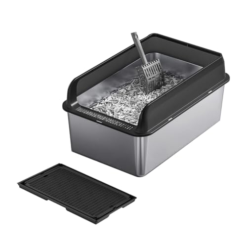 Kitty Katzentoilette mit Deckel, 20,3 cm tief, Edelstahl, große Katzentoilette, XL, Metall-Katzentoilette mit Deckel, Katzenmatte und Streuschaufel, Anti-Urin-Leckage, Schwarz Kitty Katzentoilette mit Deckel, 20,3 cm tief, Edelstahl, große Katzentoilette, XL, Metall-Katzentoilette mit Deckel, Katzenmatte und Streuschaufel, Anti-Urin-Leckage, Schwarz von Curtainboro