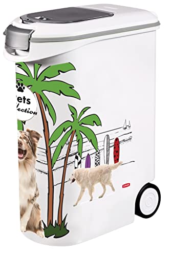 Curver Futterbehälter für Hunde – 20 kg / 54 l – Pets Collection – große luftdichte Aufbewahrung für Hundefutter – Behälter mit Rollen – 28 x 49 x 61 cm von Curver