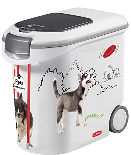 Curver Futterbehälter für Hunde – 35 l/12 kg – Pets Collection – luftdichte Aufbewahrung gegen Gerüche für Hundefutter – Behälter mit Rollen – 28 x 49 x 43 cm von Curver