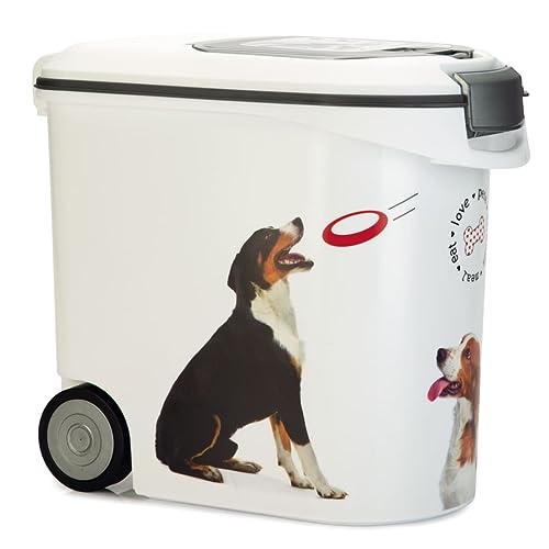 Curver 241095 Futter-Container 12kg I 35L, weiß/grau/Love Pets Hunde, 49,3 x 27,8 x 42,5 cm von Curver