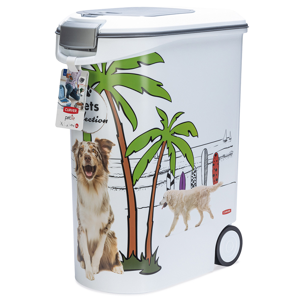 Curver Trockenfutterbehälter Hund - Palmen-Design: bis 20 kg Trockenfutter (54 Liter) von Curver