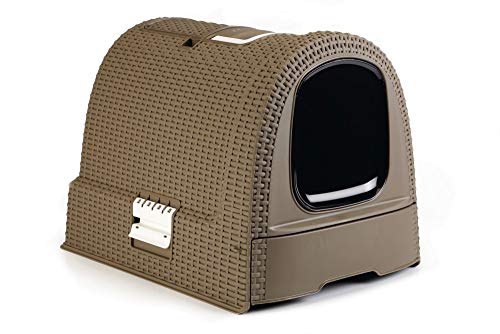 Curver petlife Katzentoilette mit Deckel, Katzenklo inklusive Schaufel, Moderne Rattangeflecht-Optik, Mokka, 51,5 x 38,5 x 40 cm, mokka von Curver