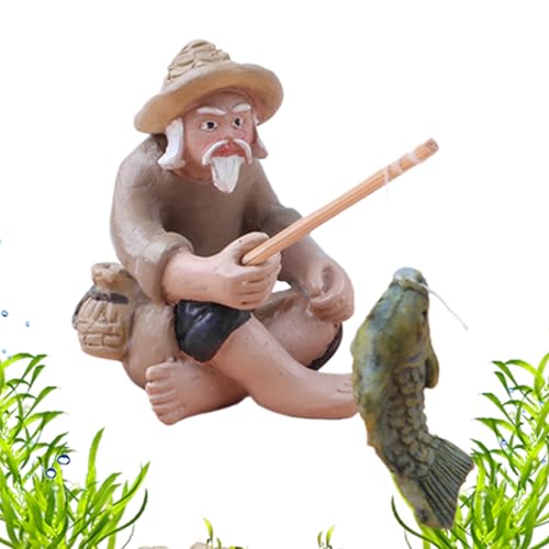 Cushangty Aquarium - Angler Statue Für Aquatische Umgebungen | Fischer Figur Blumentopf Ornament für Tischdisplay Sammlerstück von Cushangty