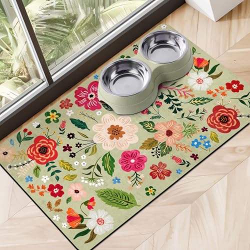 Cuslnox Hundefuttermatten für Böden, saugfähig, schnell trocknend, Haustier-Matte für Futter- und Wasserspender, umweltfreundlich, 30,5 x 50,8 cm, Blumengrün Cuslnox Hundefuttermatten für Böden, saugfähig, schnell trocknend, Haustier-Matte für Futter- und Wasserspender, umweltfreundlich, 30,5 x 50,8 cm, Blumengrün von Cuslnox