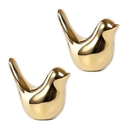 Cusstally 2 x Haus Fleece Figuren Goldene Vögel Statuen Keramik Moderne Tierskulptur Dekoration des Hauses Gold-Keramik S von Cusstally