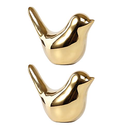 Cusstally 2 x Haus Fleece Figuren Goldene Vögel Statuen Keramik Moderne Tierskulptur Goldkeramik L von Cusstally