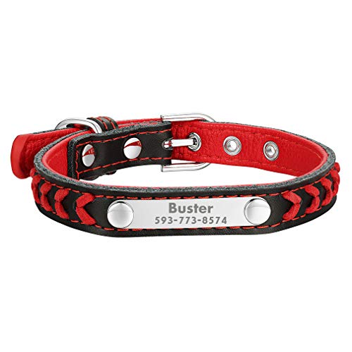 Custom4U Geflochtenes Hundehalsband Leder aus Leder Weiche Haptik mit graviertem Namensschild in Rot L Size（2.5 * 54CM） perfekt für Kleine, Mittelgroße, Große Hunde und Katzen von Custom4U