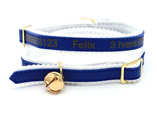 Personalisiertes Halsband für Katze | Schaffen Sie Ihr einzigartiges Tierkennzeichen | Lasergravur (Blau) von CustomDesign.Shop