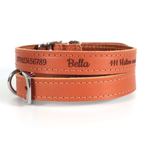 Personalisiertes Lederhalsband für Hund | Schaffen Sie Ihr einzigartiges Tierkennzeichen | Lasergravur - Größe 1, Hellbraun von CustomDesign.Shop