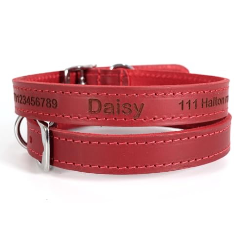 Personalisiertes Lederhalsband für Hund | Schaffen Sie Ihr einzigartiges Tierkennzeichen | Lasergravur - Größe 7, Rot von CustomDesign.Shop